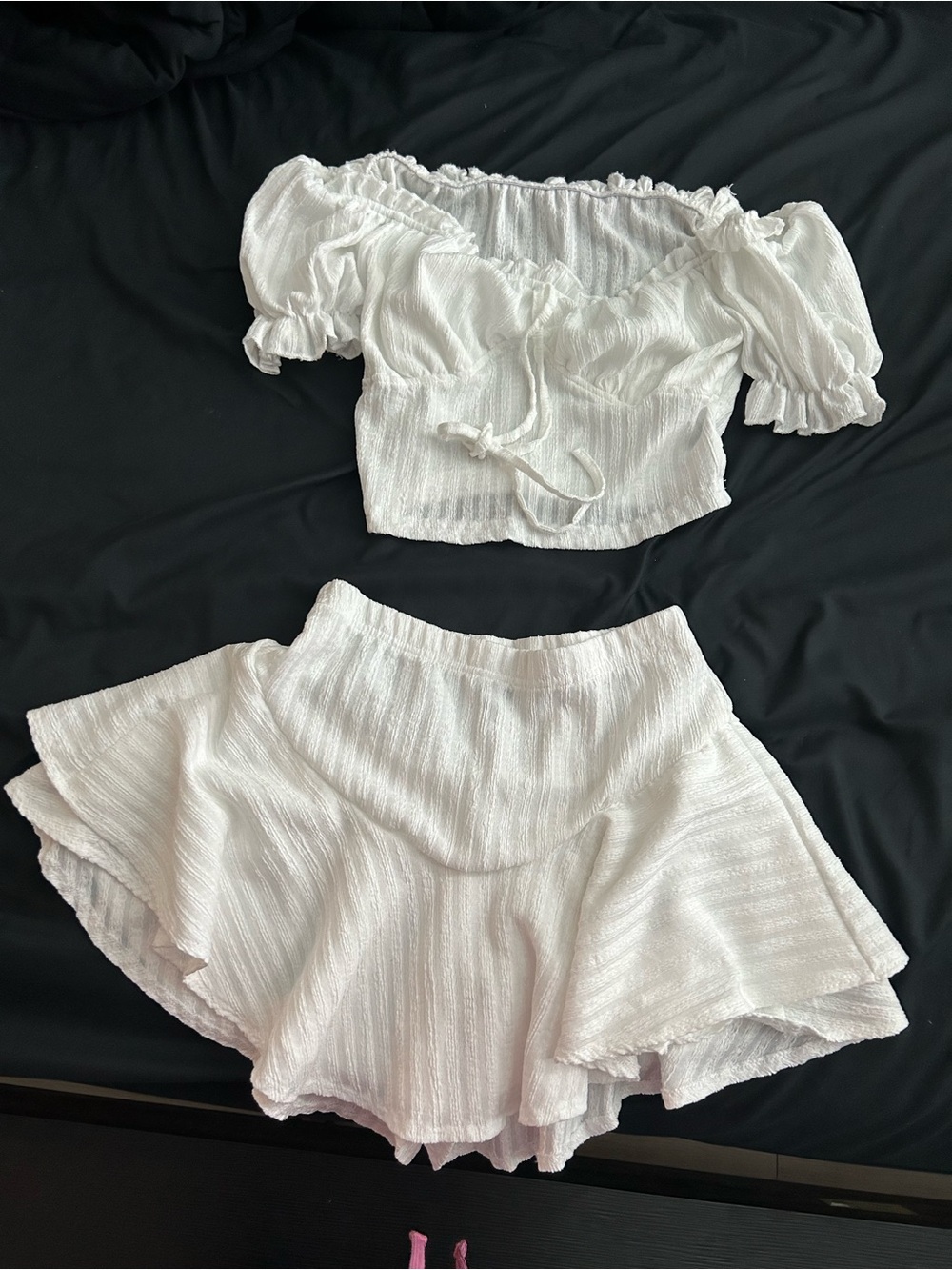 White Two-Piece Ruffled Crop Top & Skort Set